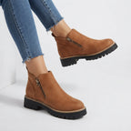 Amandine | Black Brown Heeled Flat Ankle Boots — Brown