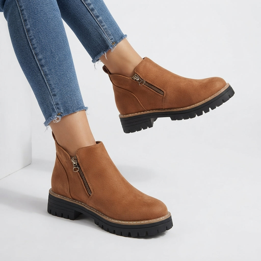 Amandine | Black Brown Heeled Flat Ankle Boots — Brown