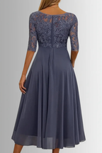 Edith | Women Long Sleeve Chiffon Midi Wedding Guest Dresses