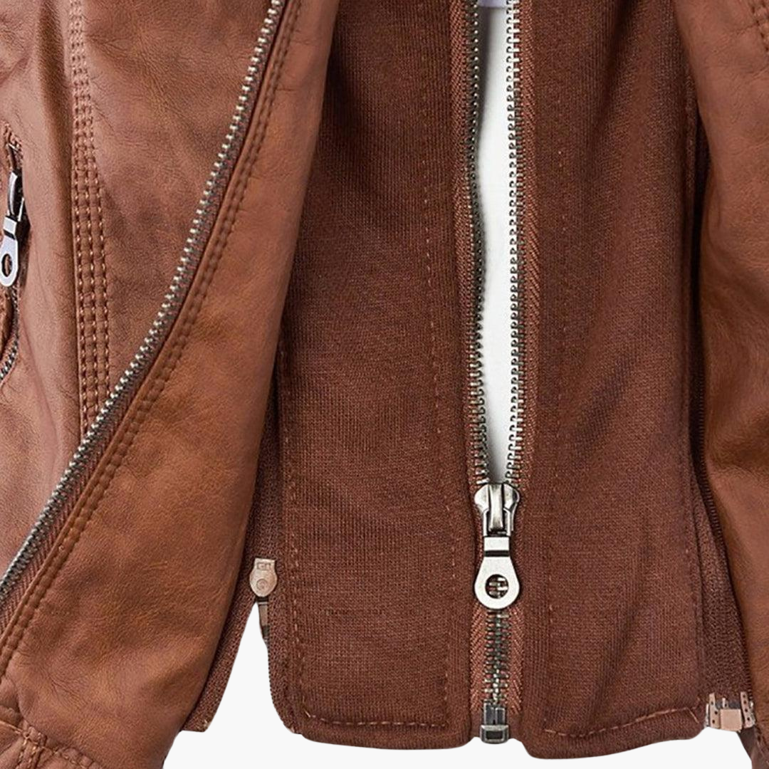 Seraphina | Black Faux Leather Jacket With Faux Fur Trim Detail