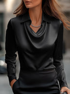 Floriane | Plus Size Ladies Blouse Draped Satin Work Smart Casual