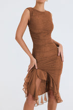 Vivienne | Long Sleeve Ruffle Midi Dress For Garden Parties
