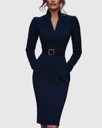 Valentina | Velvet Sequin Cocktail Midi Dress — Navy Blue