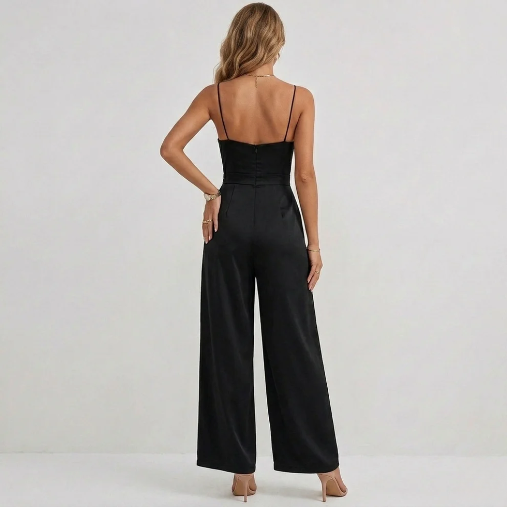 Camille | Wide Leg Pleated Casual Jumpsuit With Tie Waist
