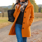 Edith | Black Full Length Long Winter Coat — Orange
