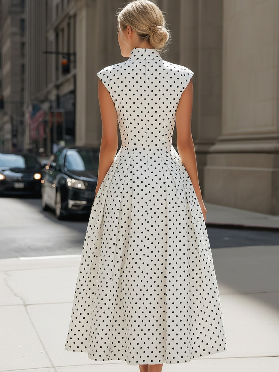 Sidonie | Sleeveless Polka Dot A-Line Garden Party Dress