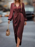Edith | Elegant Satin House Dress With Long Sleeves