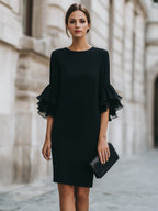 Henriette | Ruffled Sleeves Funeral Dress Black Midi Sheer
