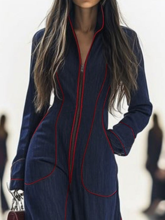 Rosaline | Long Sleeve Wide Leg Denim Jumpsuit Strapless White