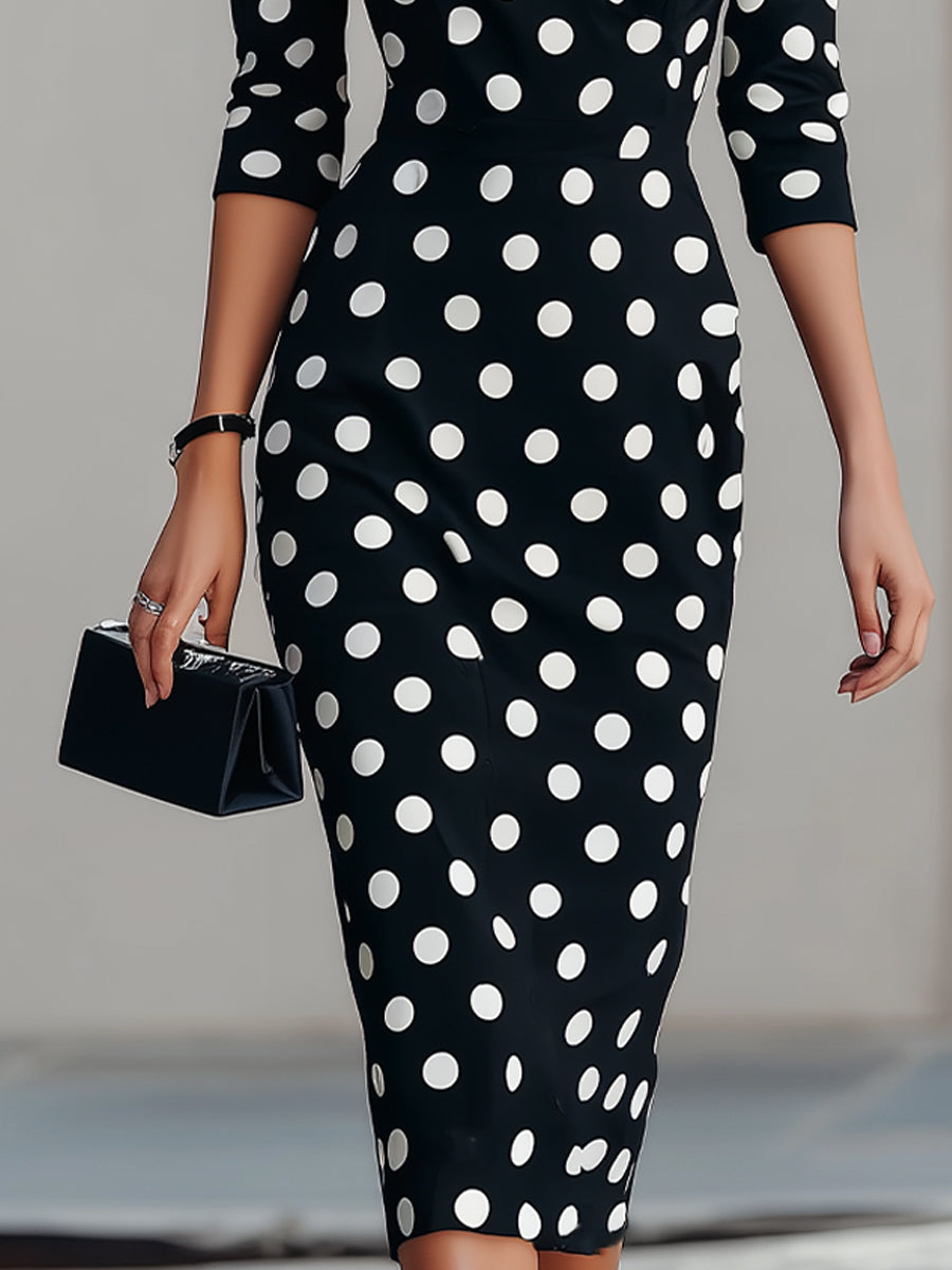 Hermione | Halter Neck Bodycon Dot Dress Midi Cocktail