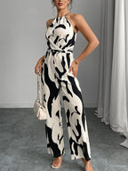 Cordelia | Halter Neck Belted Wide Leg Jumpsuit Black