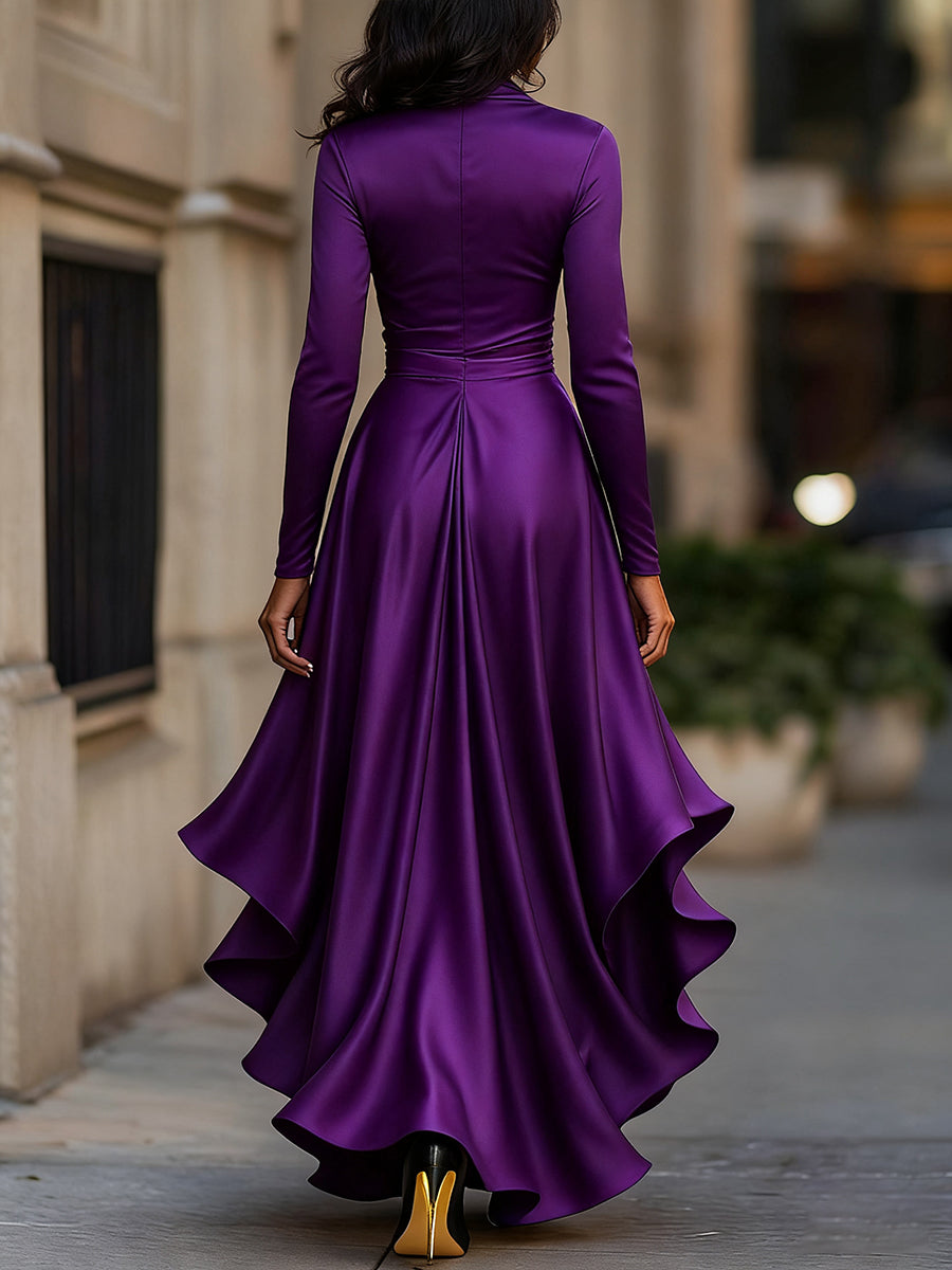Mirabelle | Pleated Satin Maxi Dress With Ruffle Details