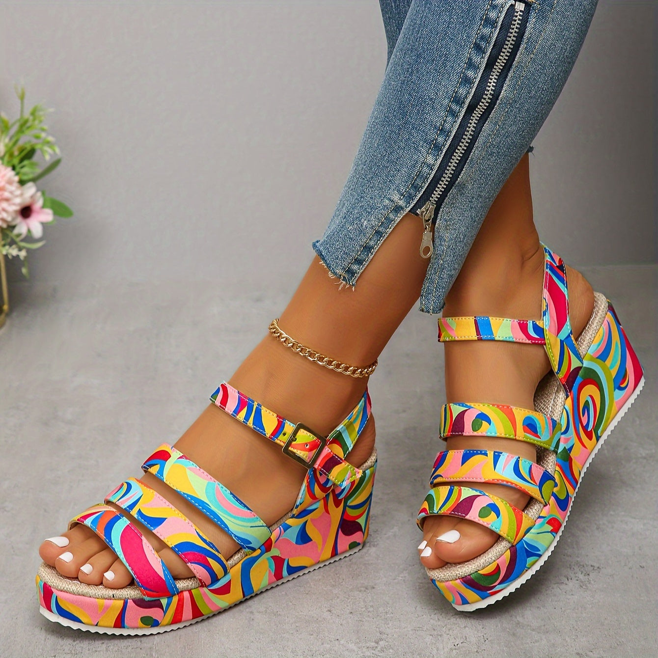 Leonie | Multicolour Wedge Ankle Boots Platform Sandals