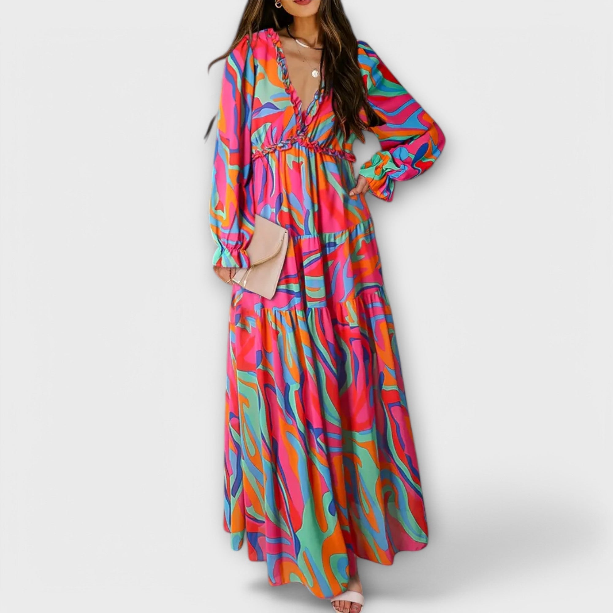 Seraphina | Floral Bridesmaid Dresses V-Neck Pleated Maxi