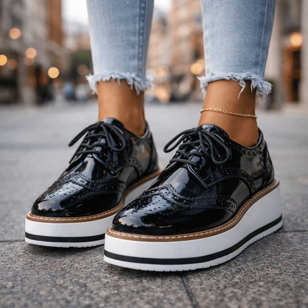 Margaux | Velvet Platform Heels With Brogue Detail