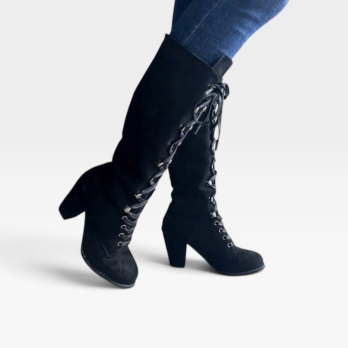Oriane | Black Brown Lace Up Block Heel Leather Ankle Boots