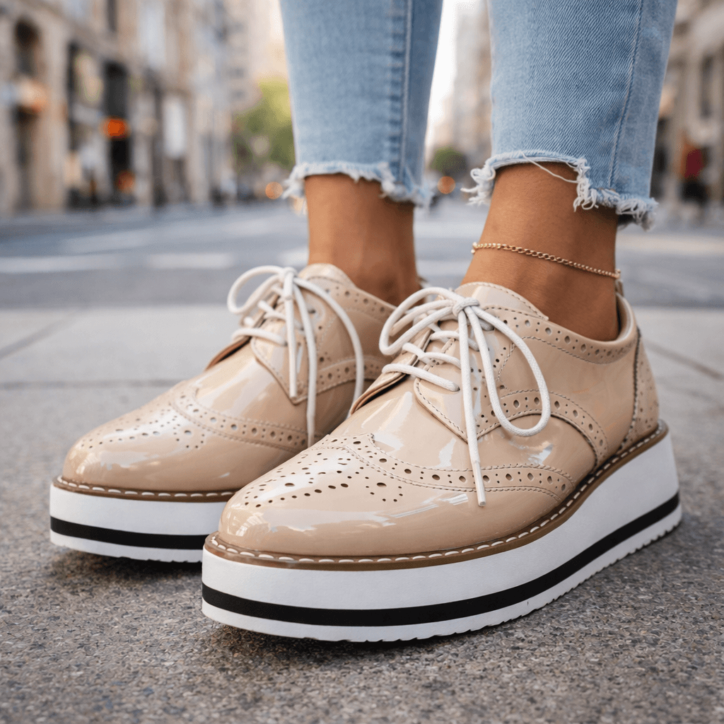 Margaux | Velvet Platform Heels With Brogue Detail