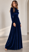 Albane | A-Line Long-Sleeve Velvet Midi Wedding Guest Dress
