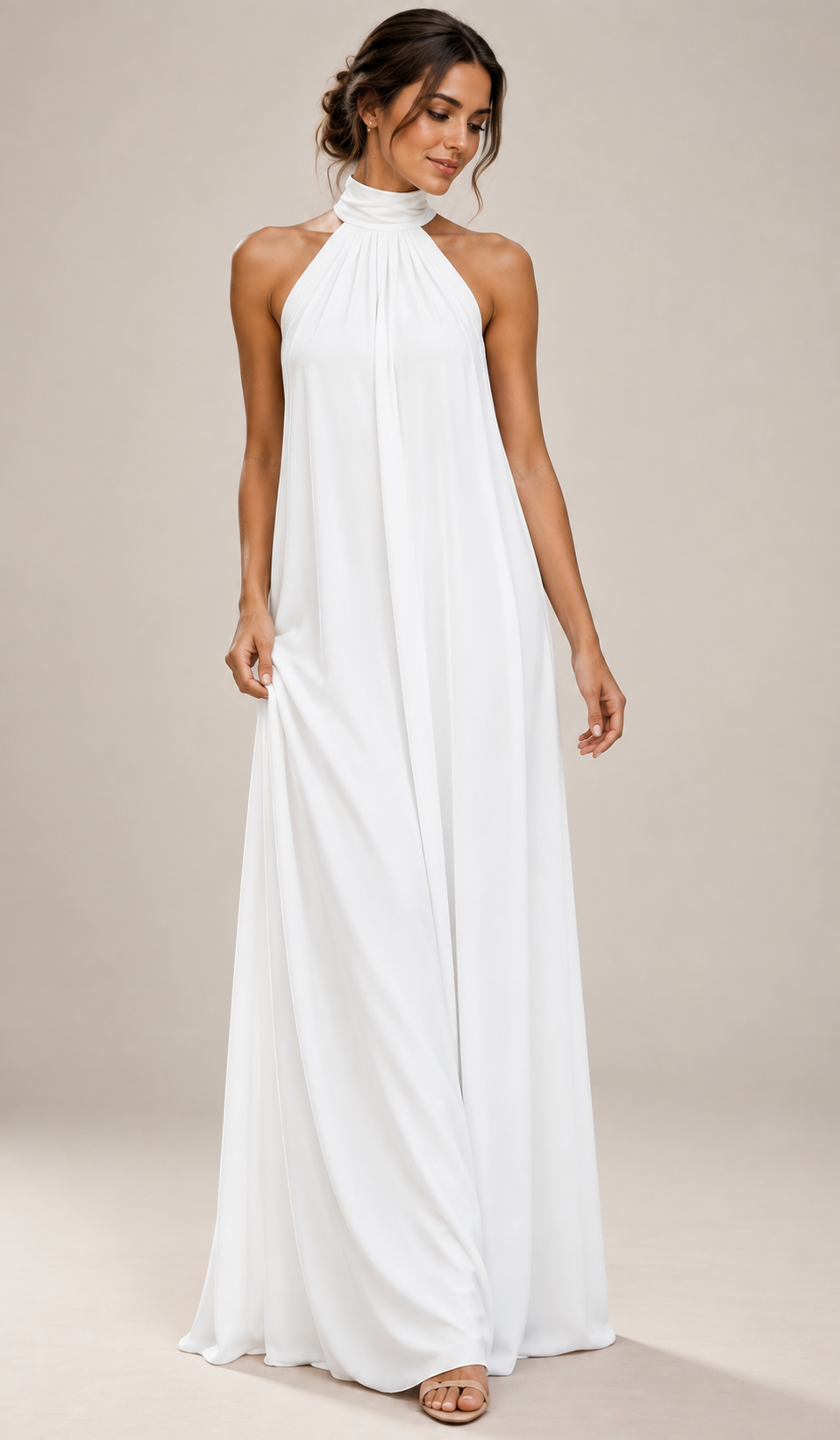 Isadora | Halter Neck White Maxi Dress