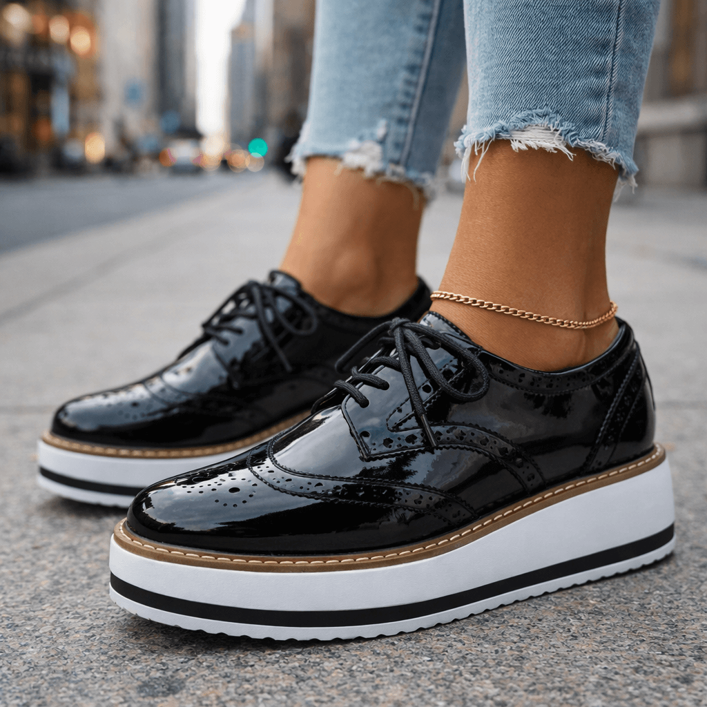 Margaux | Velvet Platform Heels With Brogue Detail — Black