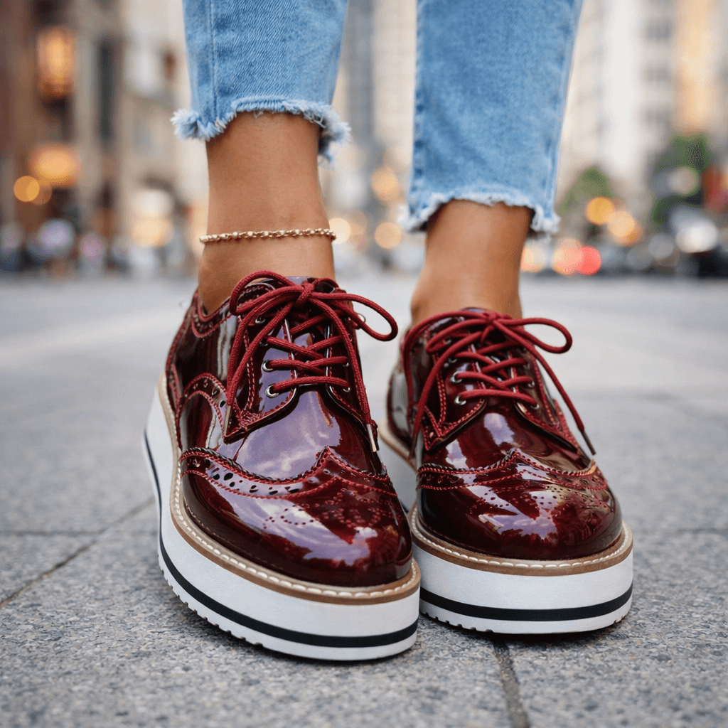 Margaux | Velvet Platform Heels With Brogue Detail