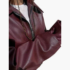 Lucinda | Women Leather Bomber Jacket in Burgundy