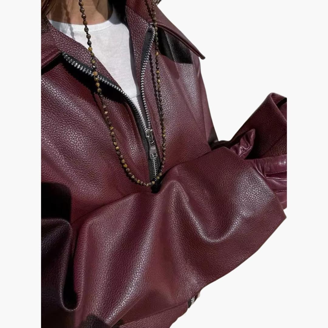 Lucinda | Women Leather Bomber Jacket in Burgundy