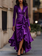Mirabelle | Pleated Satin Maxi Dress With Ruffle Details