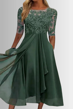 Edith | Women Long Sleeve Chiffon Midi Wedding Guest Dresses