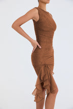 Vivienne | Long Sleeve Ruffle Midi Dress For Garden Parties