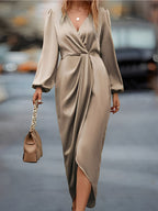 Edith | Elegant Satin House Dress With Long Sleeves