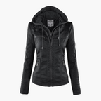 Seraphina | Black Faux Leather Jacket With Faux Fur Trim Detail