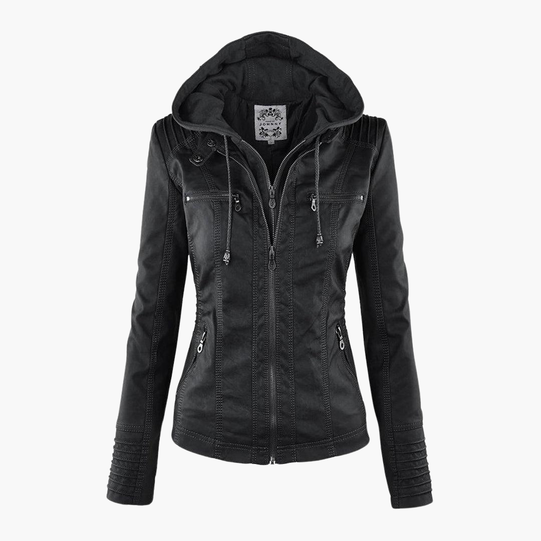 Seraphina | Black Faux Leather Jacket With Faux Fur Trim Detail