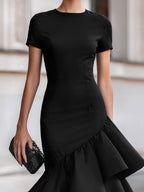 Flavie | Tailored Ruffle Evening Wedding Guest Midi Dress