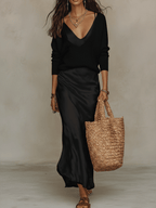 Theodora | Silk Knit & Satin Midi Skirt Two-Piece Set