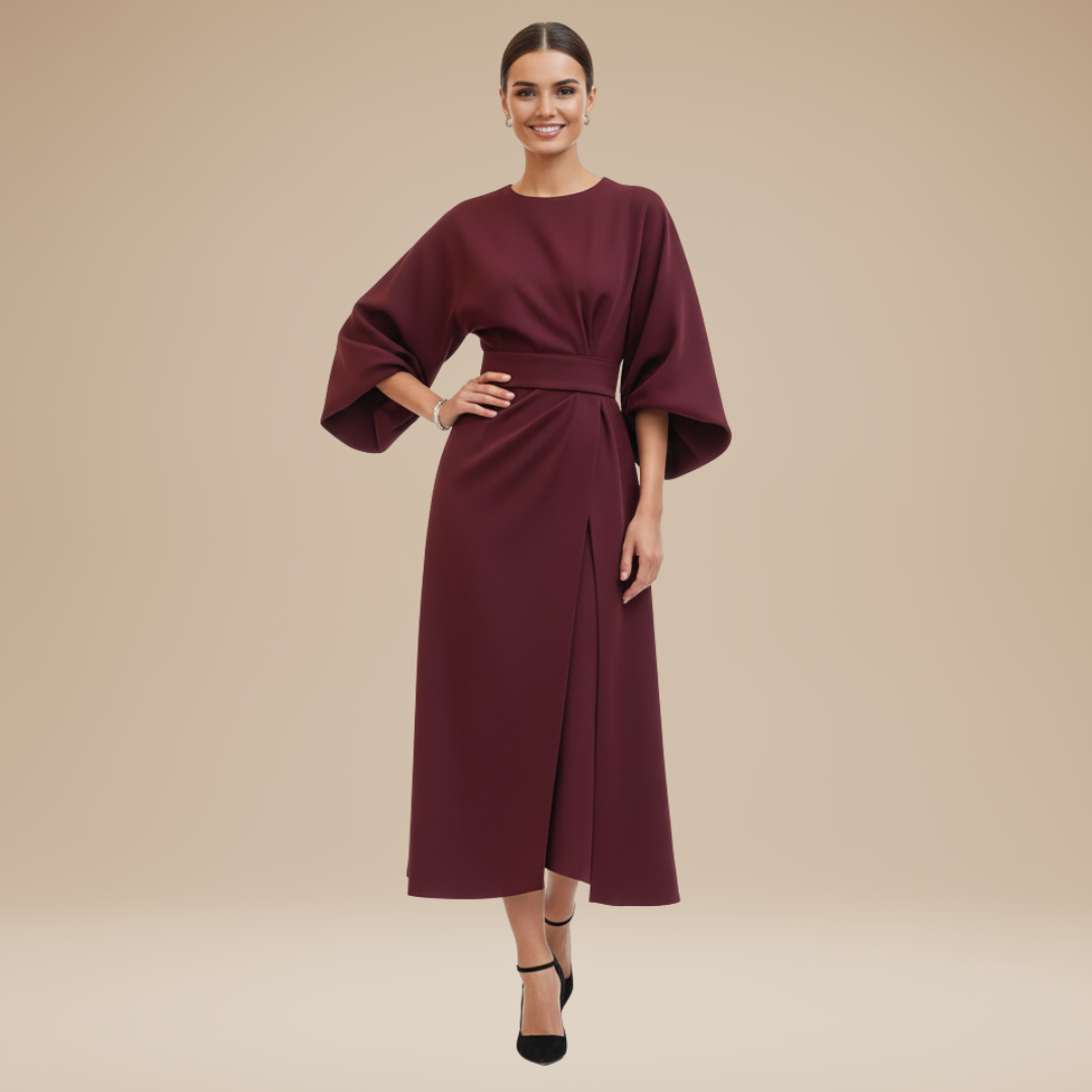 Felicity | Wide Sleeve Wrap Midi Dress For Weddings & Occasions