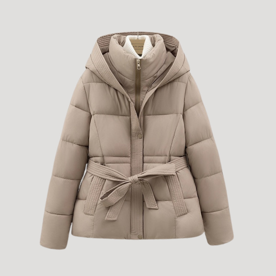 Tatiana | Black Cropped Puffer Coat Jacket With Hood — Khaki