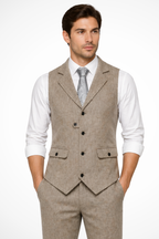 Reuben | Men Herringbone Tweed Wedding Waistcoat Tailored Fit