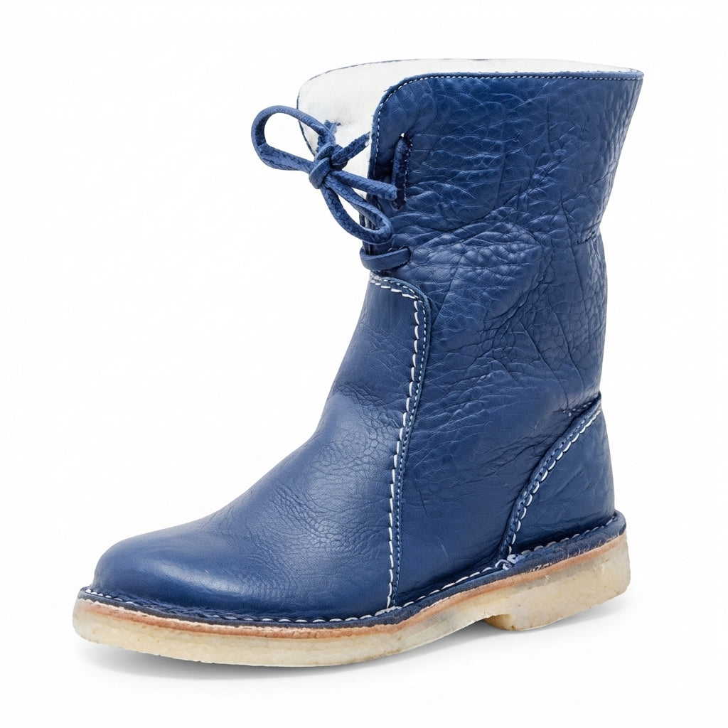 Iliana | Black Brown Leather Ankle Boots Slouch Casual Comfort — Blue