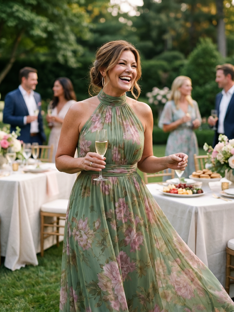 Helena | Halter Neck Floral Midi Dress Summer Garden Party
