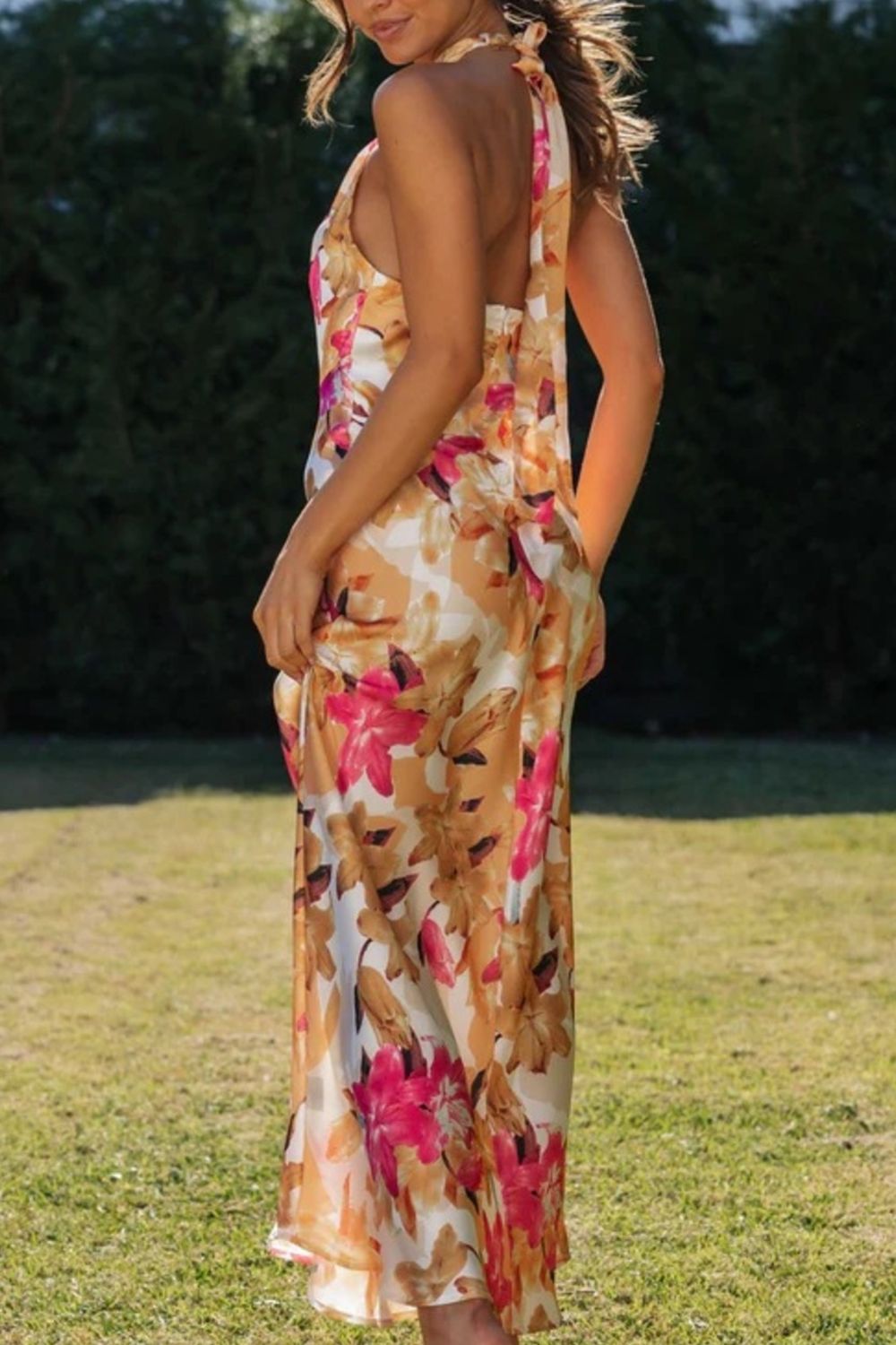 Sylvie | Floral Halter Neck Maxi Dress With Leg Slit