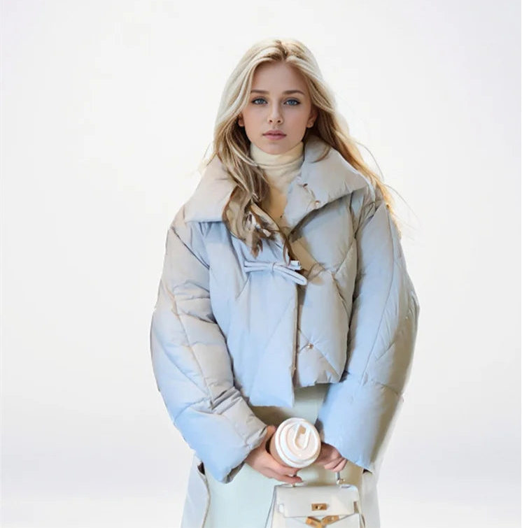 Leonie | Cropped Leather Jacket With Bow Detail For City Chic