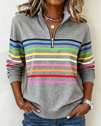 Apolline | Zip Up Sweatshirt No Hood Striped Sporty Casual