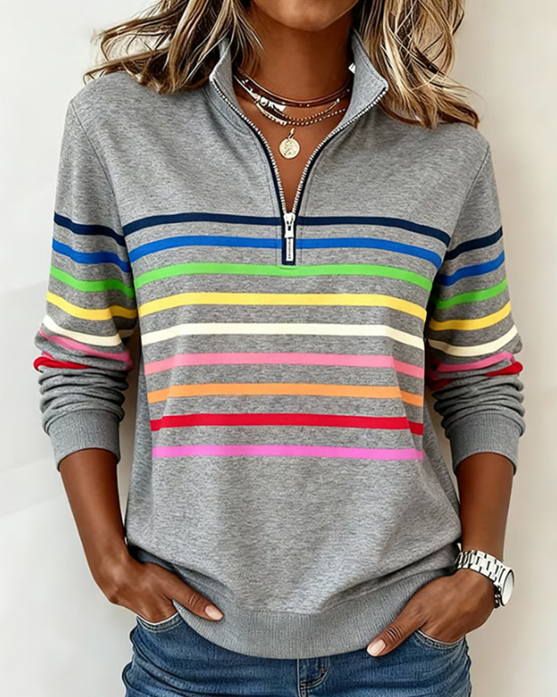 Apolline | Zip Up Sweatshirt No Hood Striped Sporty Casual