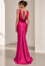 Anouk | Fuchsia Cowl Neck Satin Maxi Wedding Guest Dress