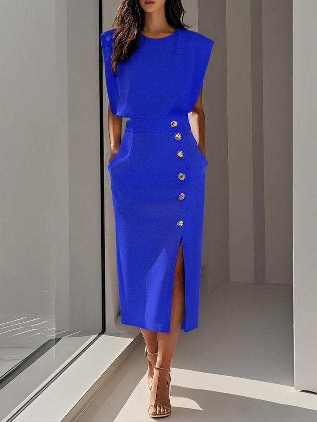 Capucine | Formal Midi Dress With Flowing Silhouette — Royal Blue