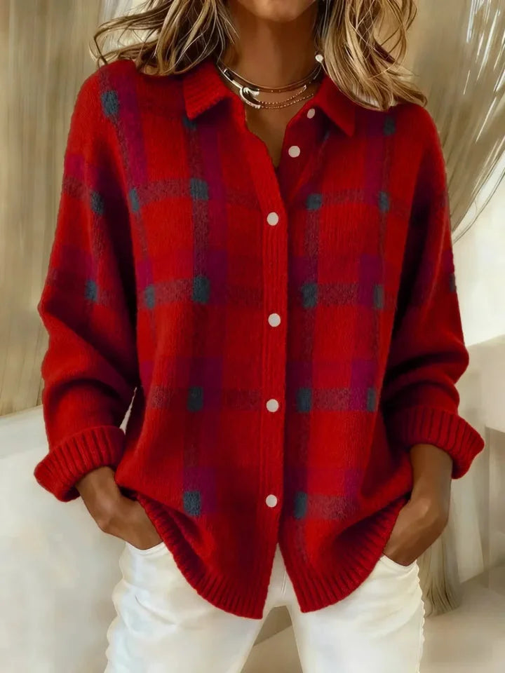 Sabine | Plaid Knit Cardigan Sweater Relaxed Button-Up