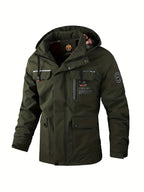 Benedict | Men Winter Puffer Jacket Coat Leather Hood — Dark Green