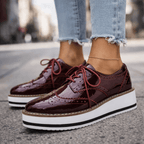 Margaux | Velvet Platform Heels With Brogue Detail — Wine Red