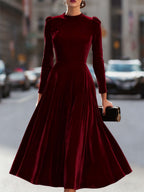 Albane | A-Line Long-Sleeve Velvet Midi Wedding Guest Dress
